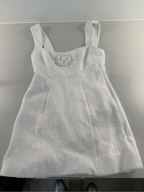 MAJORELLE White Textured Strap Mini Dress with Rosette